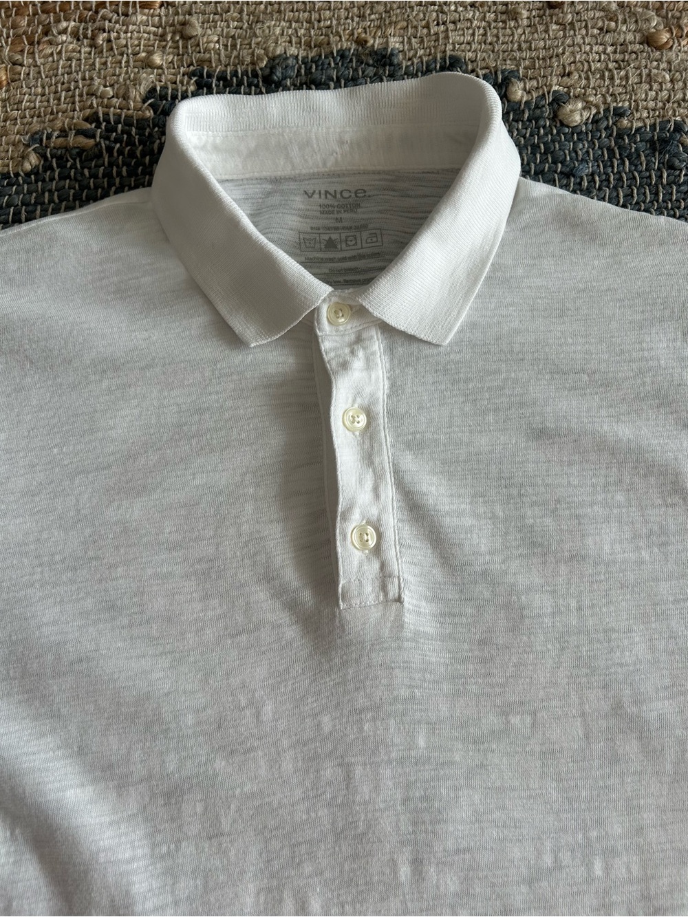 Vince Slub White Polo Shirt 100% Cotton